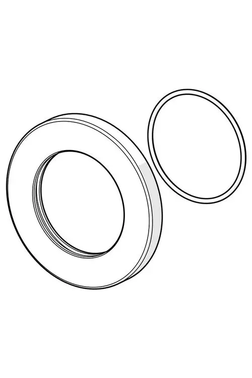 Zwei runde Platten, eine größere mit Griff und eine kleinere, in einer klaren und einfachen Linie dargestellt. Hansa-Design, geeignet als Abdeckplatte.